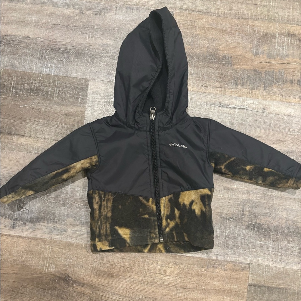 Columbia Jacket Size 6-12 Months Steens Mt Overlay Hooded Fleece Camo Black Coat